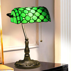 Aeyee Crystal Bead Table Lamp, Tiffany Desk Lamp, Elegant Bedside Table Lamp with Stained Glass Shade, Banker Lamp