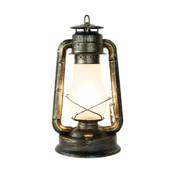 Aeyee Vintage Kerosene Table Lamp with Glass Shade, Nautical Style Night Light for Bedroom Nightstand Bronze Finish
