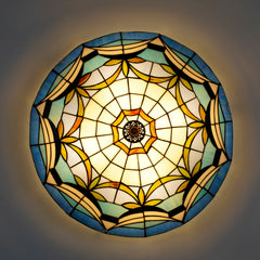 Aeyee Tiffany Ceiling Light, Antique Stained Glass Flush Mount Ceiling Light