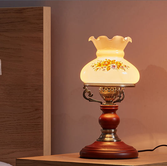 Aeyee Classic Table Lamp, Mid Century Bedside Lamp with Wood Base, Victorian Decor, Elegant Desk Lamp for Bedroom Nightstand