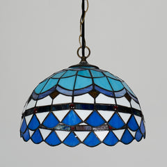 Aeyee Tiffany Chandelier Light Blue Stained Glass Pendant Light Fixture, Vintage Hanging Lamp for Dining Room, Bedroom