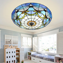 Aeyee Tiffany Ceiling Light, Antique Stained Glass Flush Mount Ceiling Light