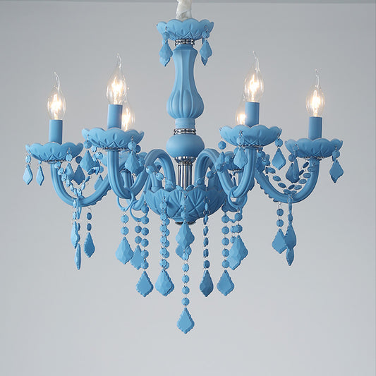 Aeyee Classic Crystal Chandelier, Vintage Candle Pendant Light Fixture, 6 Lights Hanging Light, Adjustable Island Lights for Bedroom Foyer in Blue