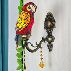 Aeyee Parrot Wall Sconce, Tiffany Wall Light with Stained Glass Shade, Retro Birds Wall Lamp for Bedroom, Stairway, Corridor