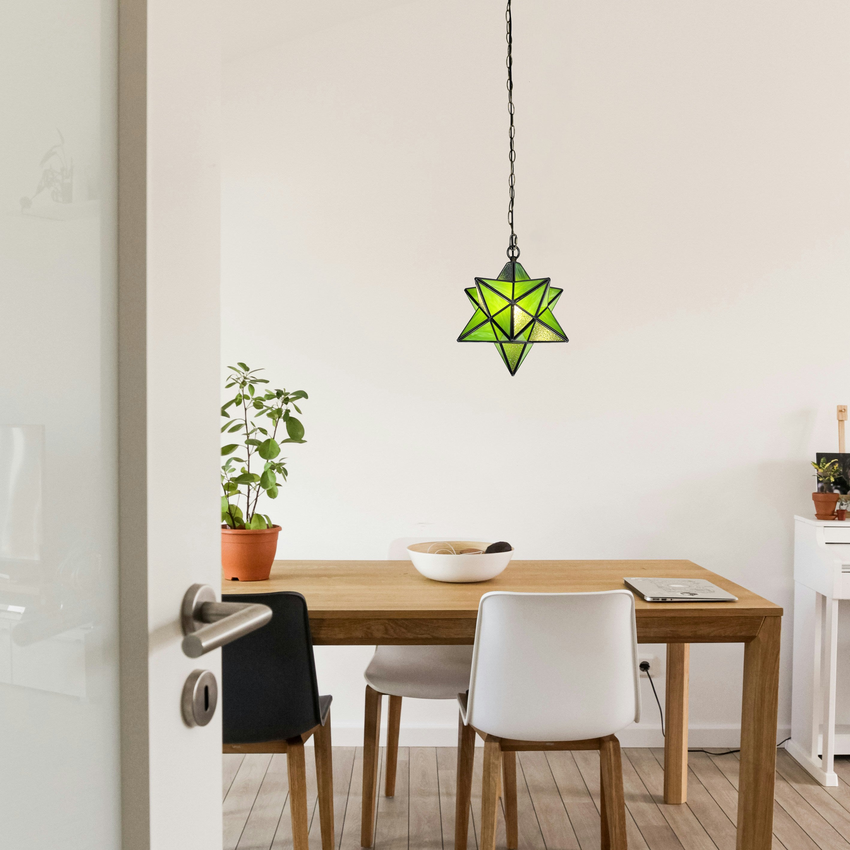 Aeyee Moravian Star Pendant Light Fixture, Stained Glass Hanging Light ...