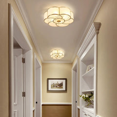 Aeyee Brass Flush Mount Ceiling Light, Vintage Frosted Glass Ceiling Lighting Fixture, 4 Lights Classic Ceiling Lamp