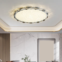 Aeyee Crystal Flush Mount Ceiling Light, Dimmable Close to Ceiling Light, Modern Crystal Chandelier, Round LED Ceiling Light Fixture