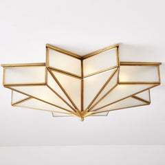 Aeyee Brass Flush Mount Ceiling Light, Star Shaped Ceiling Light Fixture, Mid Century Glass Ceiling Mount Lamp for Living Room Bedroom