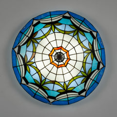 Aeyee Tiffany Ceiling Light, Antique Stained Glass Flush Mount Ceiling Light