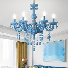 Aeyee Classic Crystal Chandelier, Vintage Candle Pendant Light Fixture, 6 Lights Hanging Light, Adjustable Island Lights for Bedroom Foyer in Blue