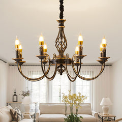 Aeyee Retro Candle Chandelier, Classic Black and Gold Pendant Light Fixture, 8 Lights Hanging Lighting for Dining Room Foyer