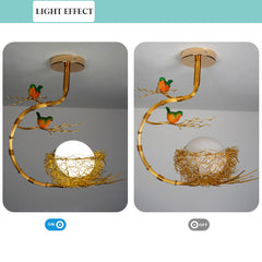 Creative Birds Chandelier - Aeyee Contemporary Aluminum Nest Ceiling Pendant Lamp Hanging Light Fixture with White Glass Shade