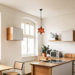 Moravian Star Pendant Light Fixture, Stained Glass Hanging Light, Vintage Tiffany Chandeliers for Foyer Kitchen Hallway