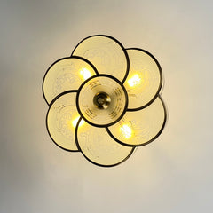 Aeyee Flower Shape Semi-Flush Mount Ceiling Light, Glass Ceiling Light Fixture for Living Room Hall Bedroom, Brass Ceiling Pendant Light