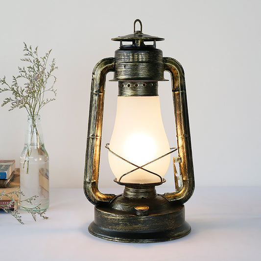 Aeyee Vintage Kerosene Table Lamp with Glass Shade, Nautical Style Night Light for Bedroom Nightstand Bronze Finish