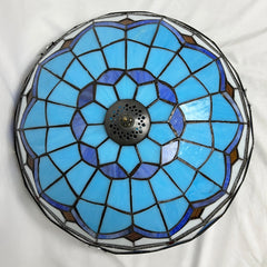 Tiffany Style Ceiling lamp -Aeyee Blue Stained Glass Flush Mount Ceiling Light Fixtures 15.7" Elegant Hanging Lamp for Entrance, Kitchen, Bedroom