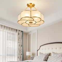 Aeyee Flower Shape Semi-Flush Mount Ceiling Light, Glass Ceiling Light Fixture for Living Room Hall Bedroom, Brass Ceiling Pendant Light