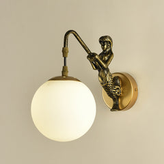 Aeyee Glass Globe Wall Sconce, Mermaid Shaped Wall Light, Glass Wall Lamp for Entrance, Bedroom, Hallway Antique Brass Finish