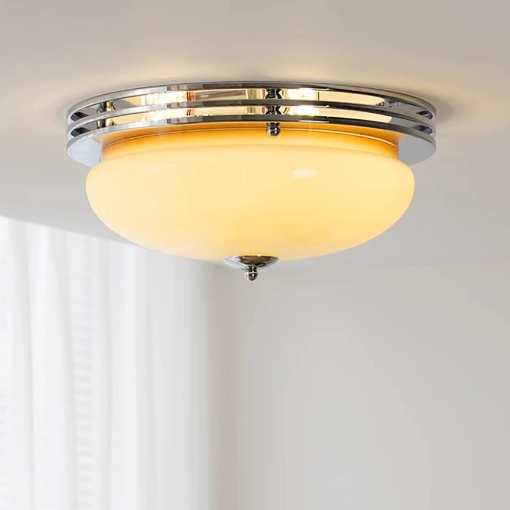 Aeyee Mid Century Glass Ceiling Light Fixtures, 15.7 inch Cream Colored Glass Ceiling lamp, Modern and Antique Round Semi Flush Mount Ceiling Light for Bedroom, Kitchen, Hallway