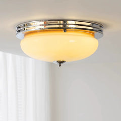 Aeyee Mid Century Glass Ceiling Light Fixtures, 15.7 inch Cream Colored Glass Ceiling lamp, Modern and Antique Round Semi Flush Mount Ceiling Light for Bedroom, Kitchen, Hallway
