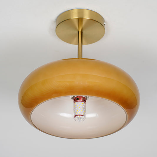 Aeyee Glass Ceiling Light Fixtures, 11" Hallway Ceiling lamp, Round Semi Flush Mount Ceiling Light Orange Finish