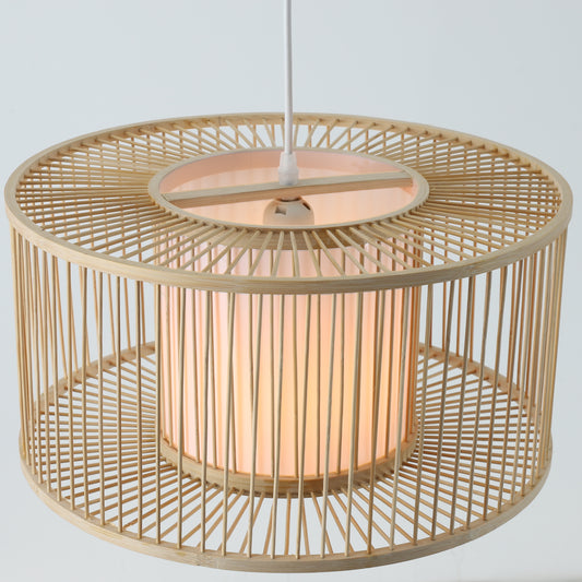 Bamboo Pendant Light Fixture - Aeyee 1 Light Rattan Pendant Lamp Drum Shaped Woven Hanging Light for Kitchen Island Nursery