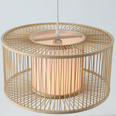 Bamboo Pendant Light Fixture - Aeyee 1 Light Rattan Pendant Lamp Drum Shaped Woven Hanging Light for Kitchen Island Nursery