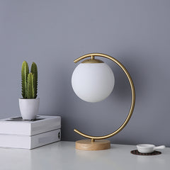 Aeyee Globe Bedside Lamp, Cute Glass Night Light with Wood Base, Mid Century Ball Table Lamp for Bedroom Nightstand