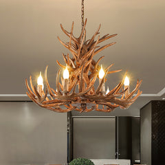 Aeyee Resin Antler Chandelier, Three Tier Rustic Antler Fixture, 9 Lights Farmhouse Hanging Light, 33.4" Candle Pendant Light