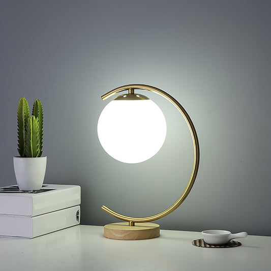 Aeyee Globe Bedside Lamp, Cute Glass Night Light with Wood Base, Mid Century Ball Table Lamp for Bedroom Nightstand