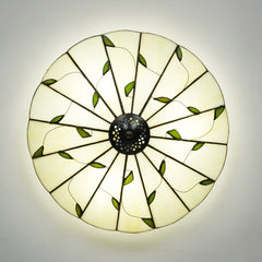 Aeyee Stained Glass Flush Mount Ceiling Light Fixture, Tiffany Style Ceiling Light, 15.7 inches Round Ceiling Lamp with Leaf Glass Shade for Bedroom, Entryway, Foyer