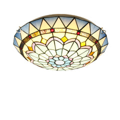 Aeyee Blue Tiffany Ceiling Light, Classy Stained Glass Flush Mount Ceiling Light, Round Ceiling Lamp