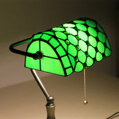 Aeyee Crystal Bead Table Lamp, Tiffany Desk Lamp, Elegant Bedside Table Lamp with Stained Glass Shade, Banker Lamp