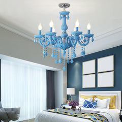 Aeyee Classic Crystal Chandelier, Vintage Candle Pendant Light Fixture, 6 Lights Hanging Light, Adjustable Island Lights for Bedroom Foyer in Blue