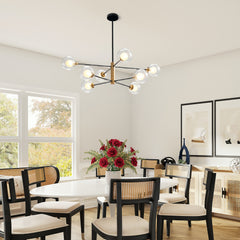 Aeyee Glass Globe Pendant Light Fixture, Sputnik Chandelier, 8 Lights Mid Century Hanging Light for Dining Room Bedroom