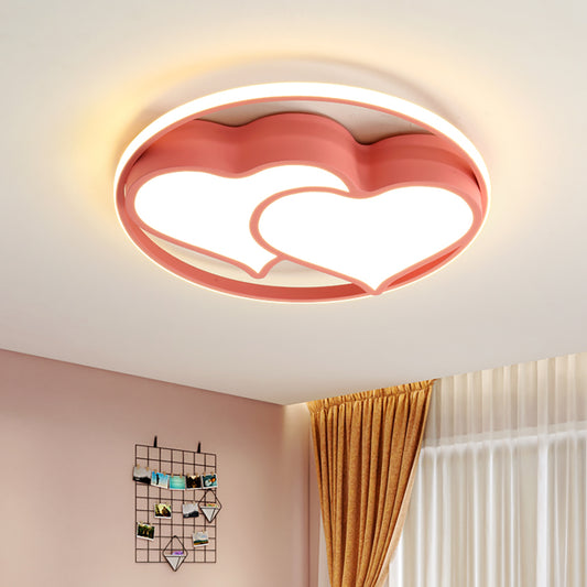 Aeyee Heart Shaped Flush Mount Ceiling Light, Dimmable Children's Bedroom Ceiling Light Fixture, 19.6'' Cute LED Ceiling Lamp in Pink