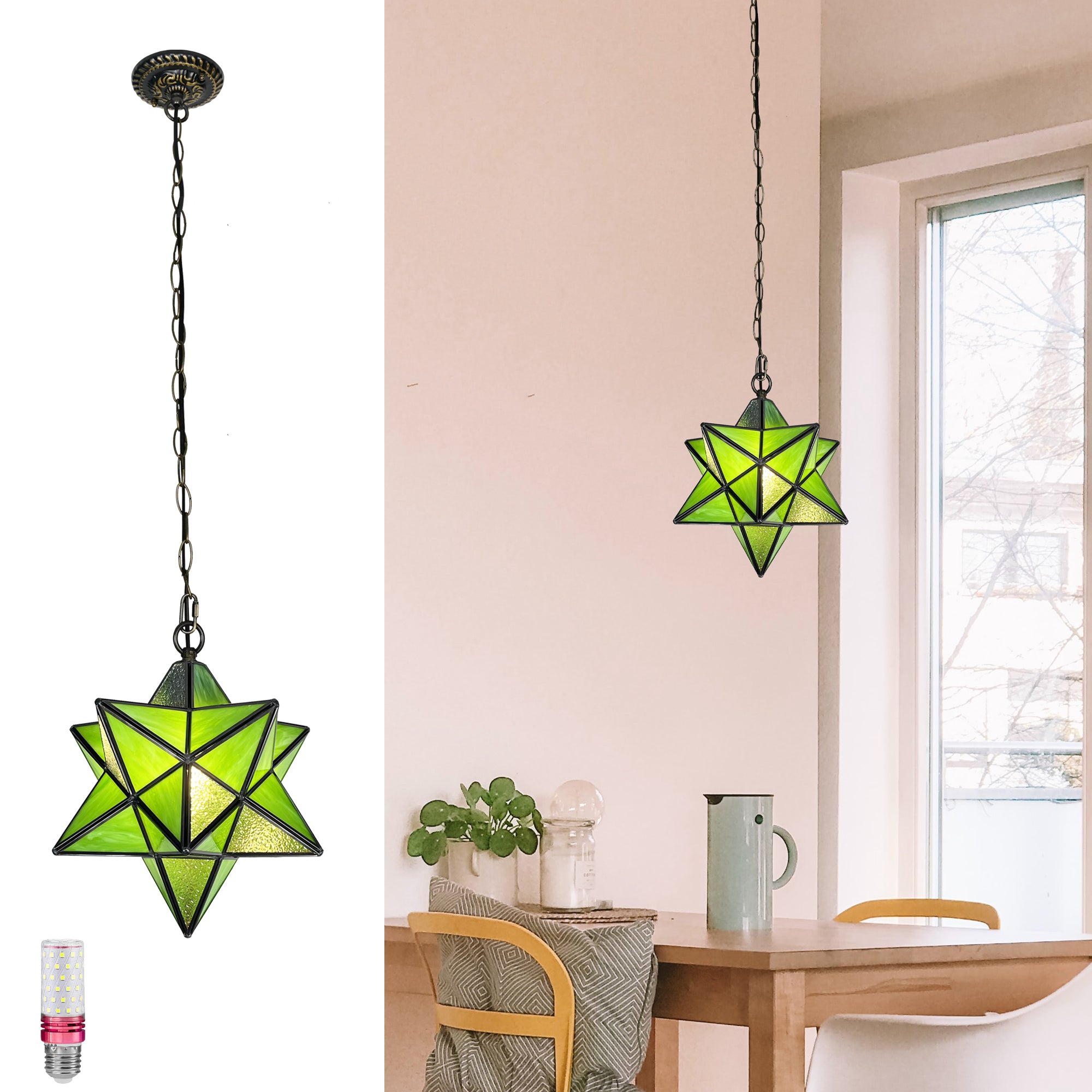 Aeyee Moravian Star Pendant Light Fixture, Stained Glass Hanging Light ...