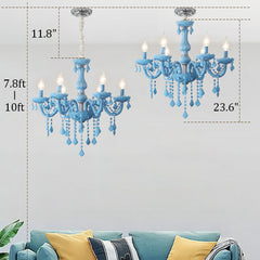 Aeyee Classic Crystal Chandelier, Vintage Candle Pendant Light Fixture, 6 Lights Hanging Light, Adjustable Island Lights for Bedroom Foyer in Blue