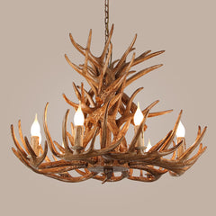 Aeyee Resin Antler Chandelier, Three Tier Rustic Antler Fixture, 9 Lights Farmhouse Hanging Light, 33.4" Candle Pendant Light