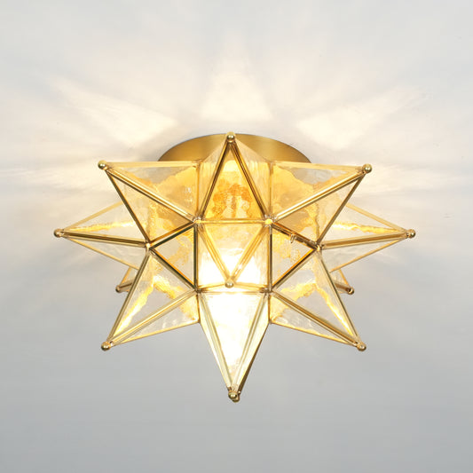 Aeyee Moravian Star Ceiling Light, Moroccan Flush Mount Ceiling Lighting with Seeded Glass Shade, Elegant Star Light for Hall Entryway Hallway