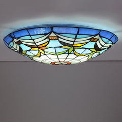 Aeyee Tiffany Ceiling Light, Antique Stained Glass Flush Mount Ceiling Light