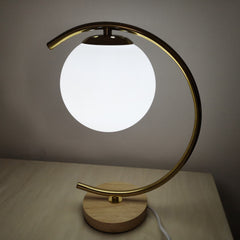 Aeyee Globe Bedside Lamp, Cute Glass Night Light with Wood Base, Mid Century Ball Table Lamp for Bedroom Nightstand