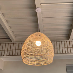 Bamboo Pendant Light Fixture - Aeyee Boho Style 1 Lights Rattan Pendant Lamp Woven Hanging Light for Kitchen Island Nursery