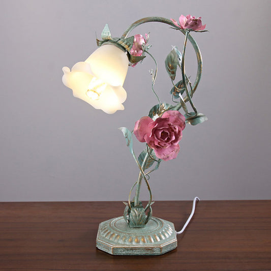 Aeyee Floral Table Lamp, Elegant Bedside Nightstand Lamps with Glass Shade, Girls Night Light for Small Desk Bedroom Living Room