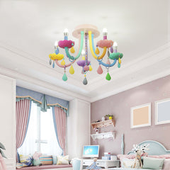 Aeyee Colorful Candle Flush Mount Ceiling Light, Kid's Bedroom Ceiling Light Fixture, 5 Lights Macaron Ceiling Lamp