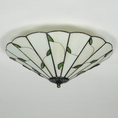 Aeyee Stained Glass Flush Mount Ceiling Light Fixture, Tiffany Style Ceiling Light, 15.7 inches Round Ceiling Lamp with Leaf Glass Shade for Bedroom, Entryway, Foyer