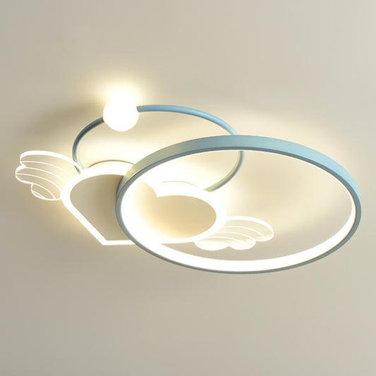 Aeyee LED Flush Mount Ceiling Light, Dimmable Children's Bedroom Ceiling Light with Remote Control, Round Blue Ceiling Lamp