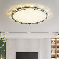 Aeyee Crystal Flush Mount Ceiling Light, Dimmable Close to Ceiling Light, Modern Crystal Chandelier, Round LED Ceiling Light Fixture