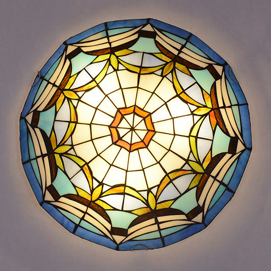 Aeyee Tiffany Ceiling Light, Antique Stained Glass Flush Mount Ceiling Light