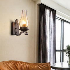 Aeyee Glass Wall Sconce, Candle Wall Lamp with Amber Glass Shade, Small Wall Light for Entrance, Bedroom, Hallway in Black